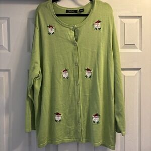 Crystal Kobe Women's 2X Ugly Christmas Holiday Santa Embroidery Cardigan Sweater